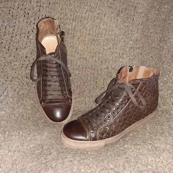 ROSSO FIORENTINO-Brown Woven Buffalo Leather-Distressed/Washed-Sz 39-Excellent - Picture 1 of 8